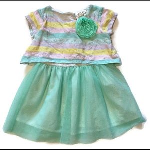 2T Short Sleeve Pastel Striped Tulle Skirt Dress